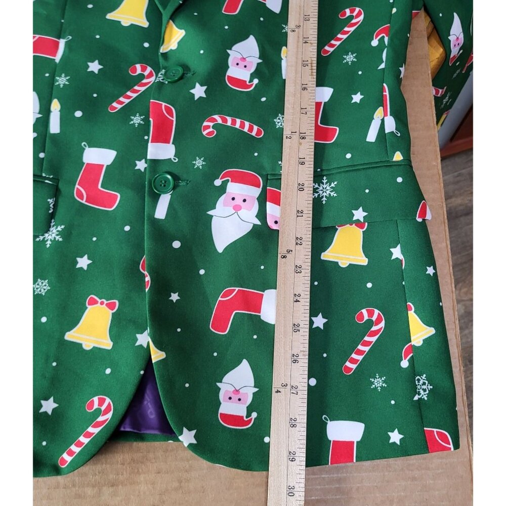 OPPOSUITS Men's SZ 40 Christmas Holiday Fun Suit Jacket Green Santaboss Print - Picture 4 of 8